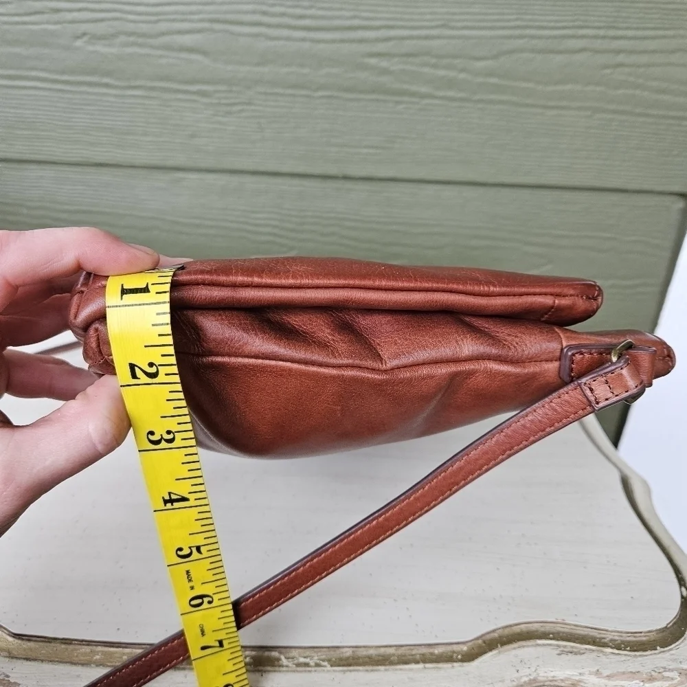 Margot Lorna Cognac Soft Brown Leather Crossbody Purse Zip Top Hobo Bag Satchel